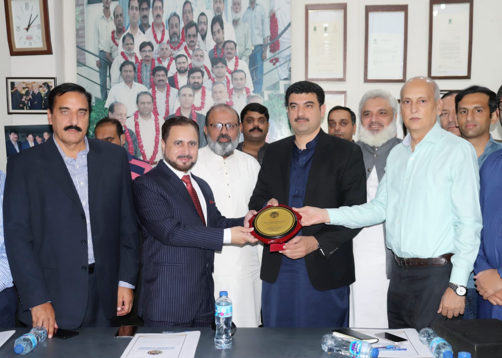 MEETING HELD IN SCCI ON 12 OCTOBER 2021. Mr. Ansar Majeed Niazi Provincial Minister for labor and human resource, Mian Sana Ullah Suleman President SCCI, Manzoor-Ul-Haq Malik Group Head SCCI